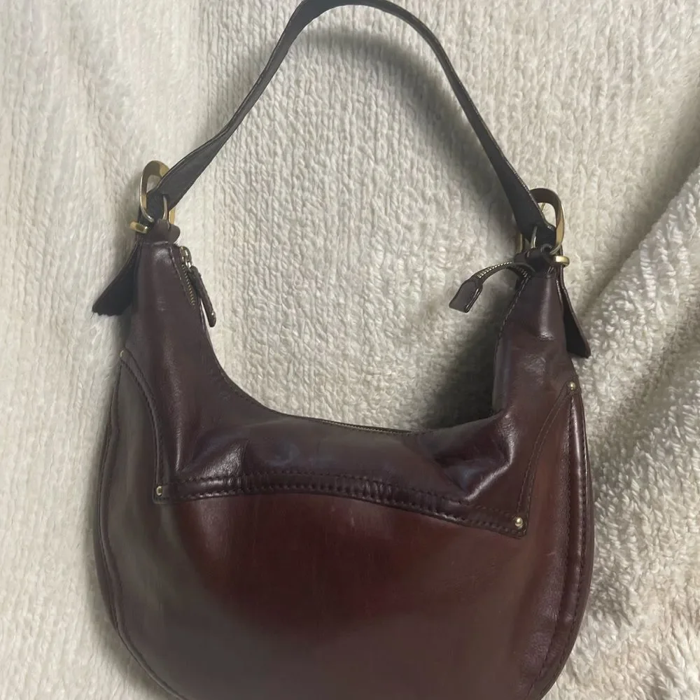 Michael Kors leather dark Brown large hobo bag gold studs accent& hardwares